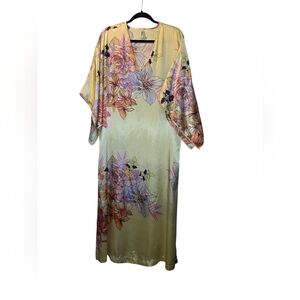 Cruz Floral Kaftan/Dress w/Peach Multicolor Design Loungwear Housedress Granny M